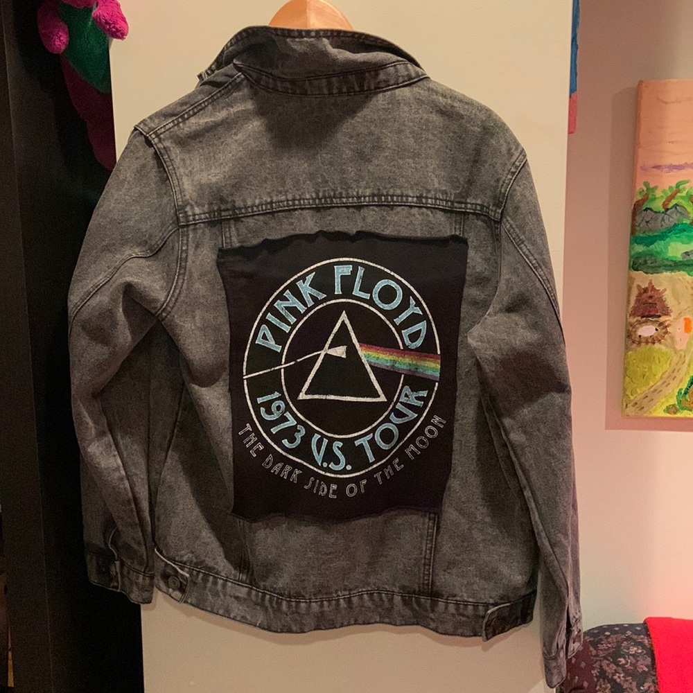 Pink Floyd Gray Jean Jacket with Black and Multicolor Patch